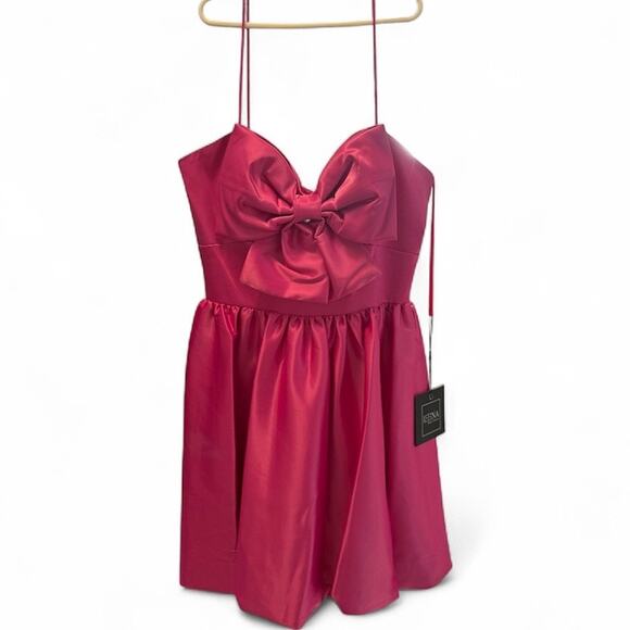 Ieena for Mac Duggal 49616 Fuchsia Pink Bow Bubble Dress Size 6 NWT - Picture 3 of 10